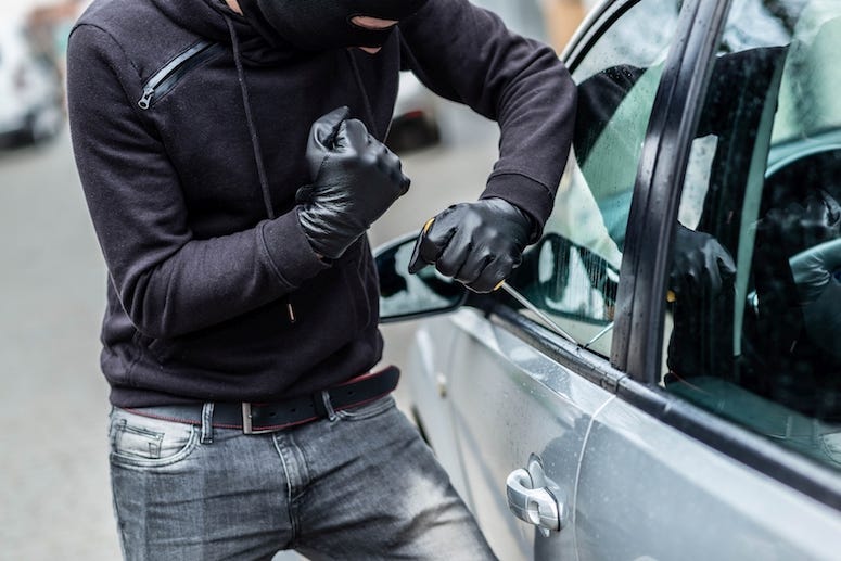 Male, Car Thief, Breaking In, Window, Screwdriver
