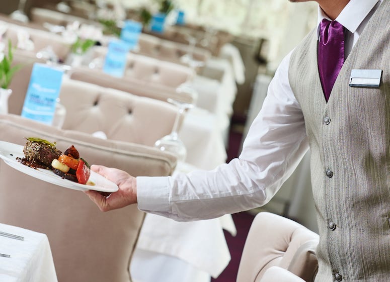 Restaurant, Waiter, Serving, Food, Plate