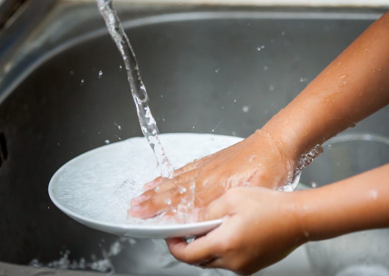 Child, Washing Dishes, Sink, Kitchen, Water