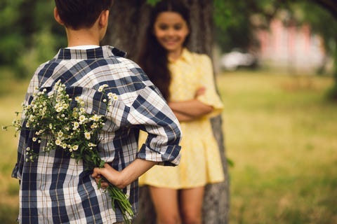 Boy Giving A Girl Flowers