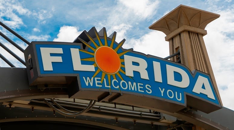 Florida Welcomes You Sign Southern USA Palm Trees