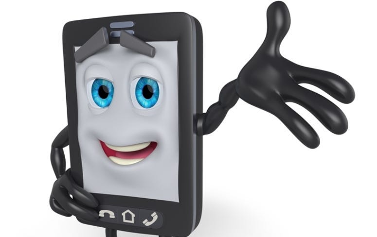 3D cartoon cell phone with arm raised