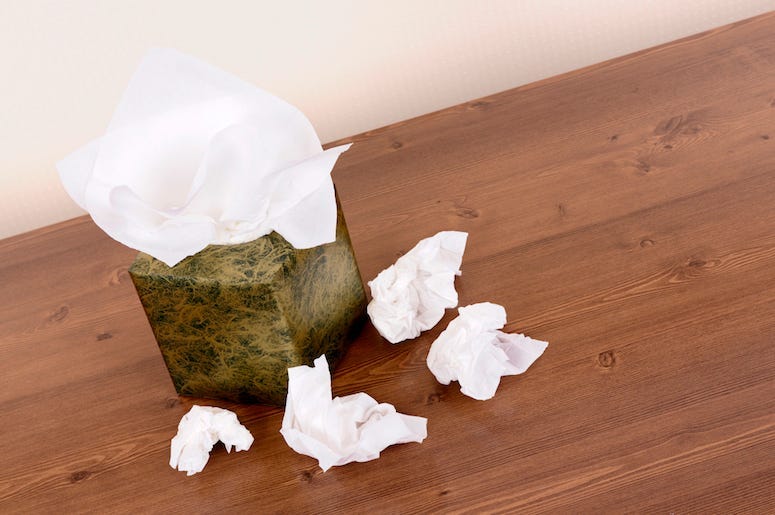 Used Tissues, Box, Wooden Table