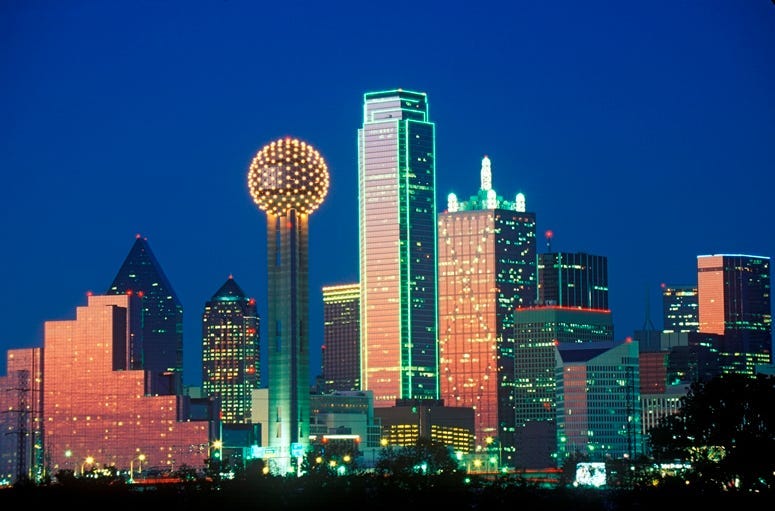Dallas, TX skyline at night with Reunion Tower. Cityscapes, lone.