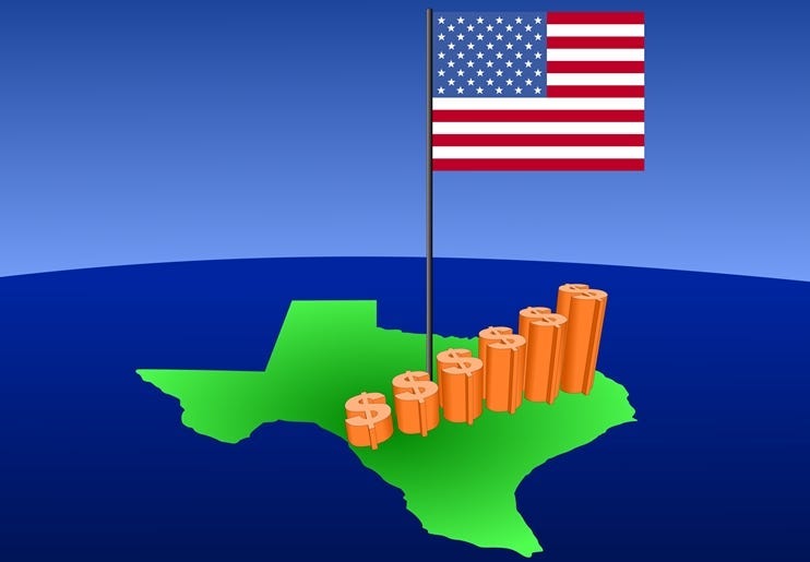 Dollar graph on Texas map.