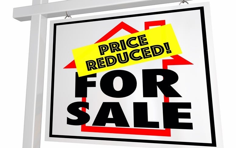 For Sale Price Reduced Home House Real Estate Sign 3d Illustration.