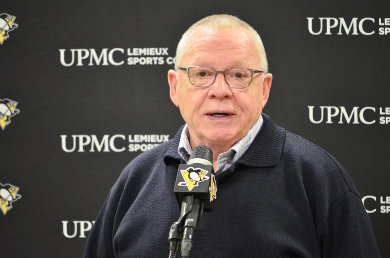 Penguins GM Jim Rutherford at a press conference in 2019