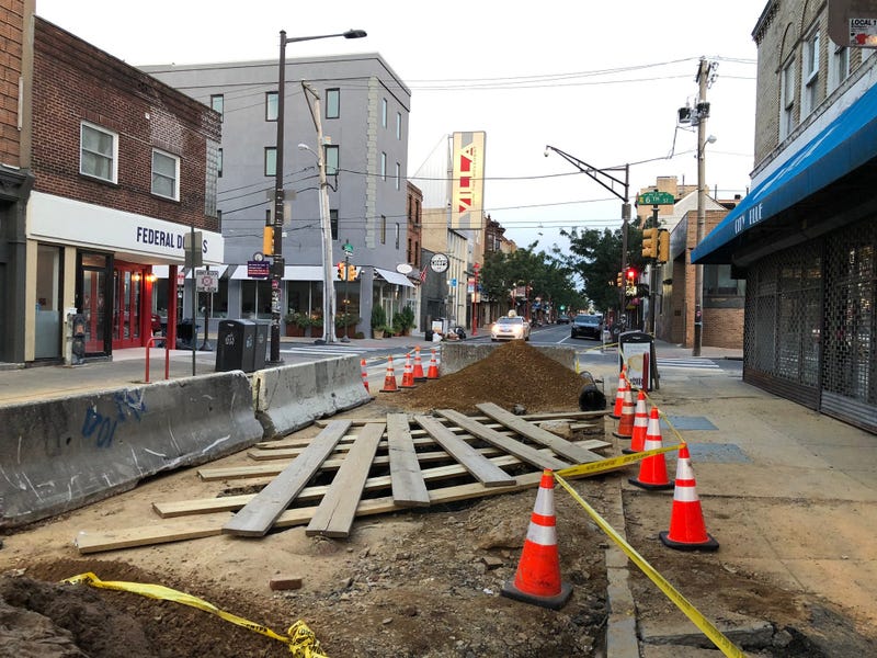 A chasm opened up on South Street between 5th and 6th streets, where a water main broke on Wednesday morning.