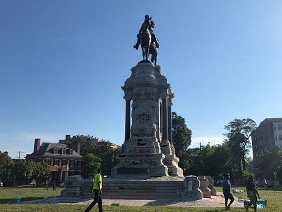 The Lee Monument on the morning (June 3, 2020) that Governor Ralph Northam ordered it removed. (Matt Demlein, WRVA)