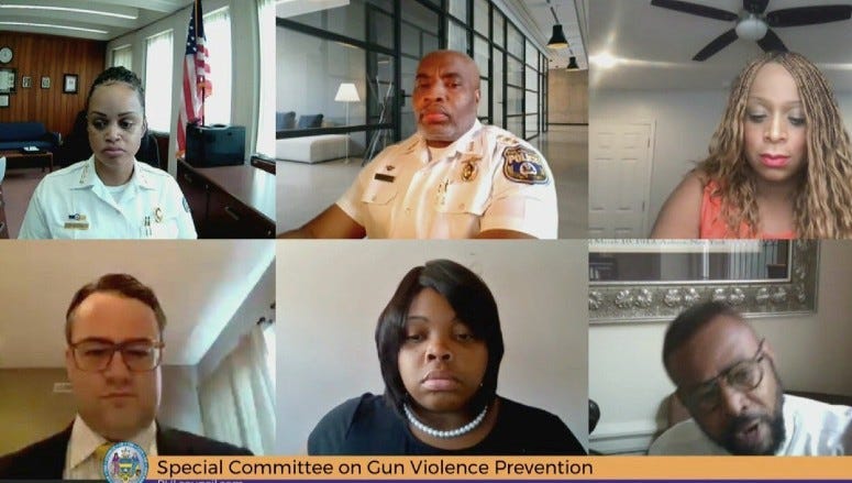 Officials in Philadelphia on the first day of of the virtual hearing before City Council’s Special Committee on Gun Violence Prevention