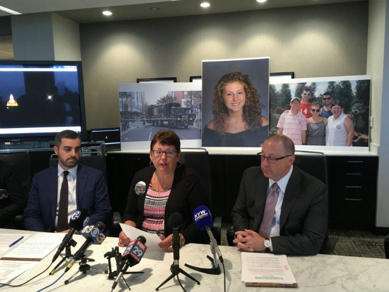 Emily's parents, Richard and Laura Fredricks, along with their attorney, speak on the $6 million settlement they reached with Gold Medal Environmental. They plan to use the money to fund the Emily Fredricks Foundation.