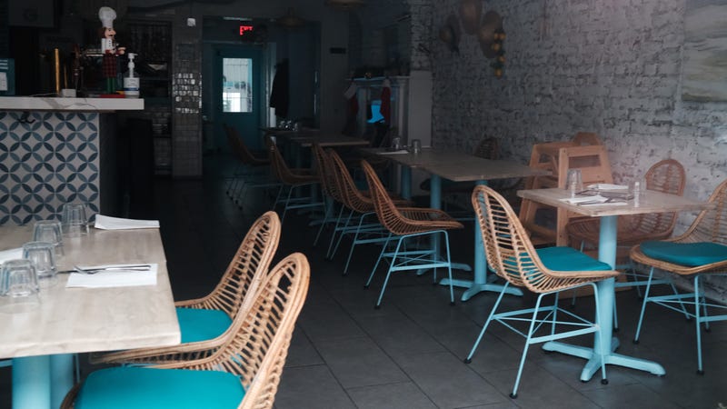 An empty restaurant stands in Brooklyn on December 09, 2020 in New York City.