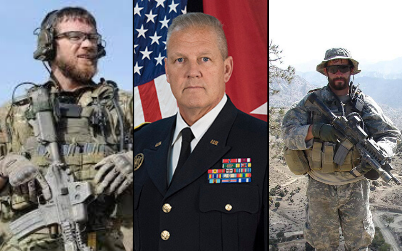 Sgt. First Class Joshua Hass, Brigadier Gen. Mike Heston and Staff Sgt. Ronald Shurer II.