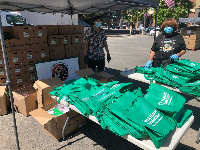 Oakland Unified School District and Lend a Hand distribute food and school supplies at pop-up centers in Oakland