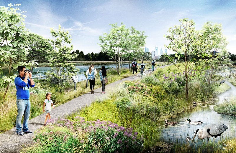 Concept art of the new wetlands to be created during the renovation of FDR Park.