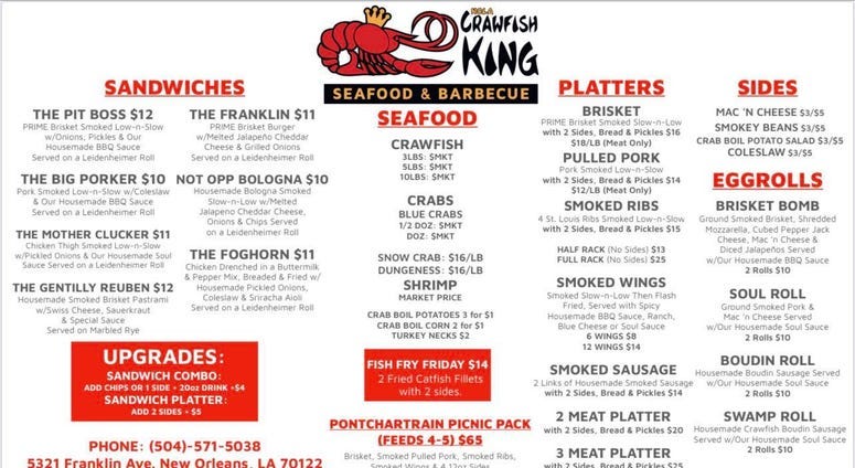 crawfish king menu