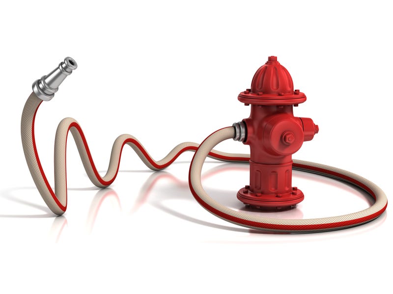 3D illustration of a fire hydrant and hose