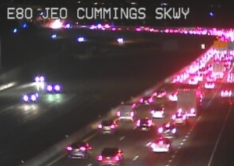 Traffic backed up on the Carquinez Bridge after cars catch fire late Tuesday night.