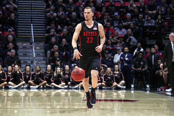 Malachi Flynn brings the ball up for San Diego State