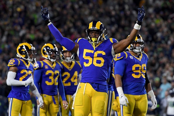 Dante Fowler celebrates a play with the Rams.