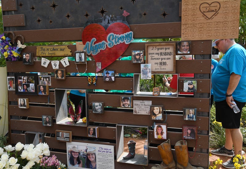 A guest visits the Las Vegas Community Healing Garden on October 1, 2018 in Las Vegas, Nevada.