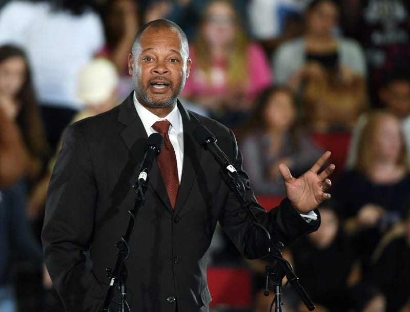 Democratic Nevada Senate Majority Leader and candidate for Nevada attorney general Aaron D. Ford (D-Las Vegas) speaks during a get-out-the-vote rally featuring former U.S. President Barack Obama