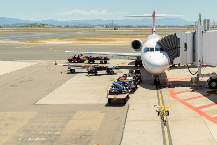 Luggage about to be loaded onto an airplane ready for flight