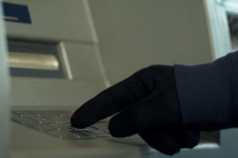 Man, Gloves, ATM, Cash, Pin Number, Keypad