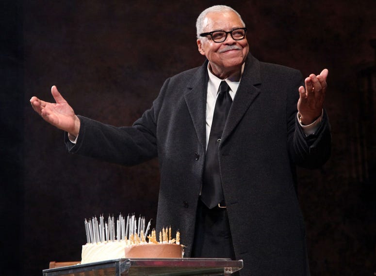 Actor James Earl Jones celebrates his 80th birthday by blowing the candles out on his cake at The Golden Theatre on January 17, 2011 in New York City.