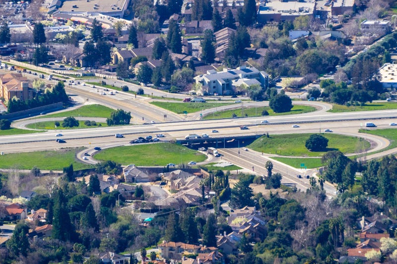 A view of a freeway passing through Fremont.