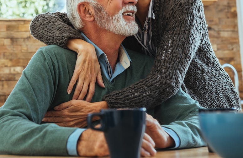 Husband, Wife, Older, Hugging, Cute, Smile, Kitchen