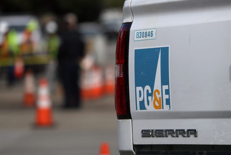 SAN FRANCISCO, CALIFORNIA - FEBRUARY 07: A Pacific Gas and Electric (PG&E) truck sits at the scene of a three-alarm fire that started after a construction crew hit a gas line on February 07, 2019 in San Francisco, California.