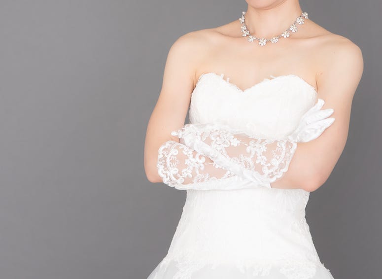 Bride, Wedding Dress, Arms Crossed, Gray Background