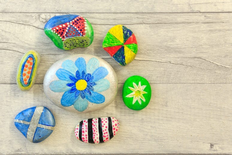 Rocks, Stones, Painted, Paint, Wooden Board