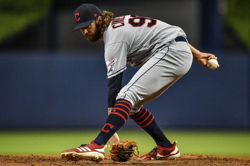 MIAMI, FL - MAY 01: Adam Cimber #90 of the Cleveland Indians warms up before the seventh inning against the Miami Marlins at Marlins Park on May 1, 2019 in Miami, Florida. (Photo by Mark Brown/Getty Images)