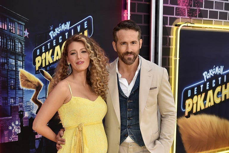 NEW YORK, NY - MAY 02: Blake Lively and Ryan Reynolds attend the premiere of "Pokemon Detective Pikachu" at Military Island in Times Square on May 2, 2019 in New York City.