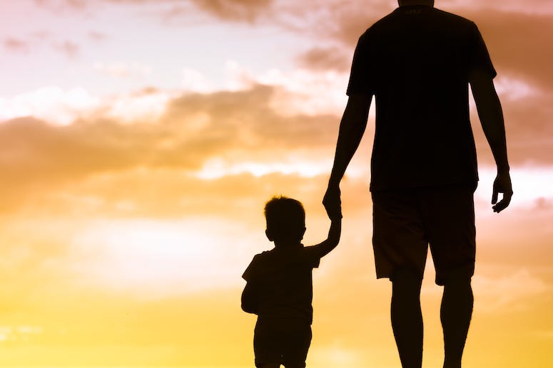 Father, Son, Holding Hands, Silhouette