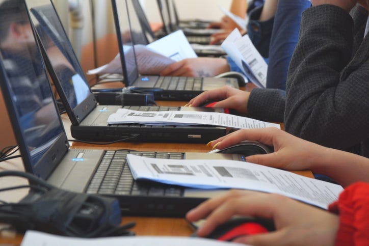Students in a computer class.