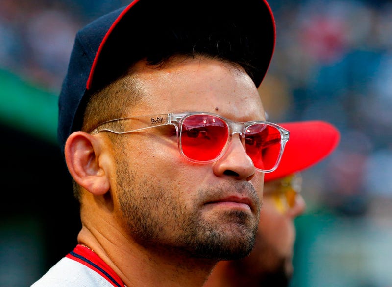 Gerardo Parra of the Washington Nationals wearing his famous red-tinged sun glasses.