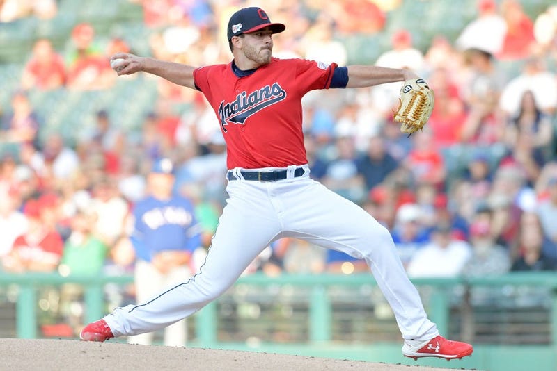 CLEVELAND, OHIO - AUGUST 05: Starting pitcher Aaron Civale #67 of the Cleveland Indians pitches during the first inning against the Texas Rangers at Progressive Field on August 05, 2019 in Cleveland, Ohio. (Photo by Jason Miller/Getty Images)