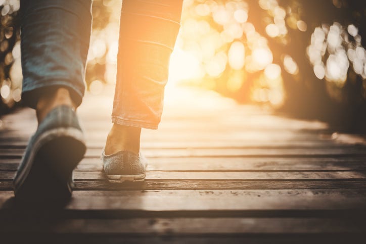 A person walking outdoors