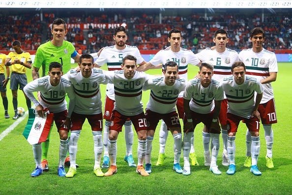 Players of Mexico pose for the team photo prior to the international friendly between Mexico and Trinidad & Tobago at Nemesio Diez Stadium on October 2, 2019 in Toluca, Mexico.