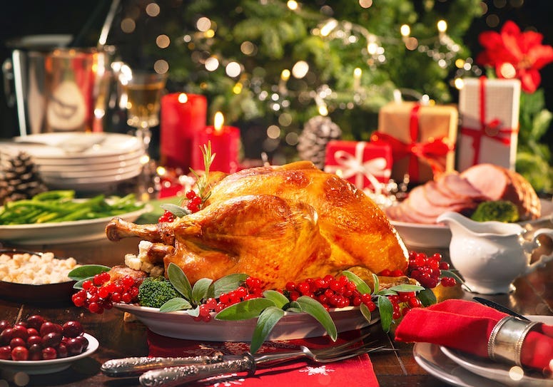 Christmas Dinner, Turkey, Meal, Christmas Tree, Burning Candles