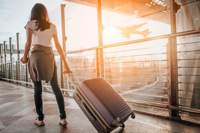 Airport, Woman, Walking, Terminal, Airplane, Suitcase