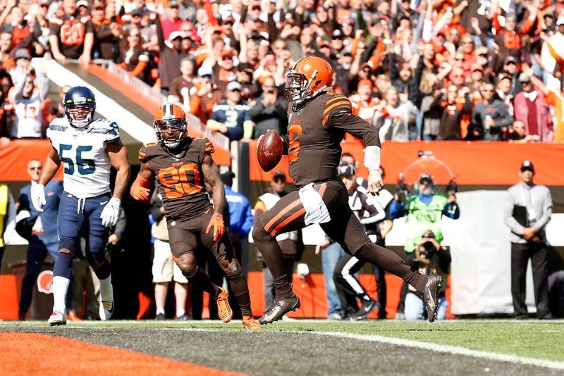 CLEVELAND, OH - OCTOBER 13: Baker Mayfield #6 of the Cleveland Browns scores a touchdown during the first quarter of the game against the Seattle Seahawks at FirstEnergy Stadium on October 13, 2019 in Cleveland, Ohio. (Photo by Kirk Irwin/Getty Images)