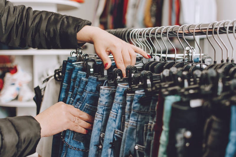 Denim jeans on a rack