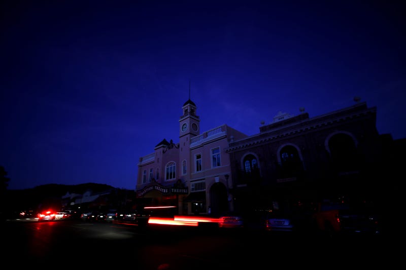 : The Sebastiani Theatre and much of downtown remained dark on October 10, 2019 in Sonoma, California. Power outages were scheduled as preemptive moves by PG&E to address hot, dry and windy weather and the risk of wildfires, according to the company.