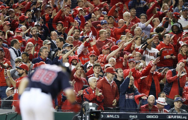 Fans do the Baby Shark cheer as Gerardo Parra bats in the NLCS.