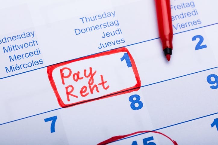 A note on a calendar to pay rent