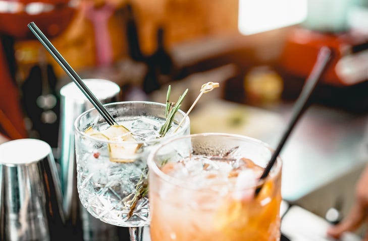 Cocktails served on bar counter